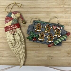 Kurt Adler Gingerbread Men On Cookie Sheet & Santa Christmas Ornaments Holiday